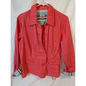 Vintage Jamaica Bay Women’s Jacket XL Pink Button Front, Striped Cuffs, Cotton